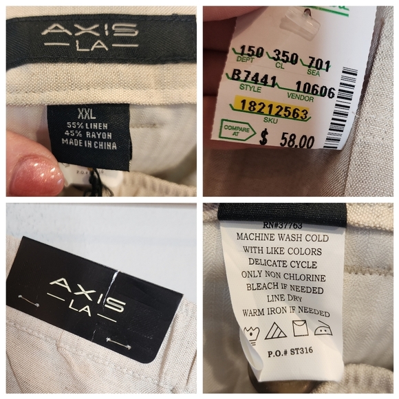 NWT Axis Linen Beige Linen Drawstring Trousers Men's size XXL - Picture 2 of 14